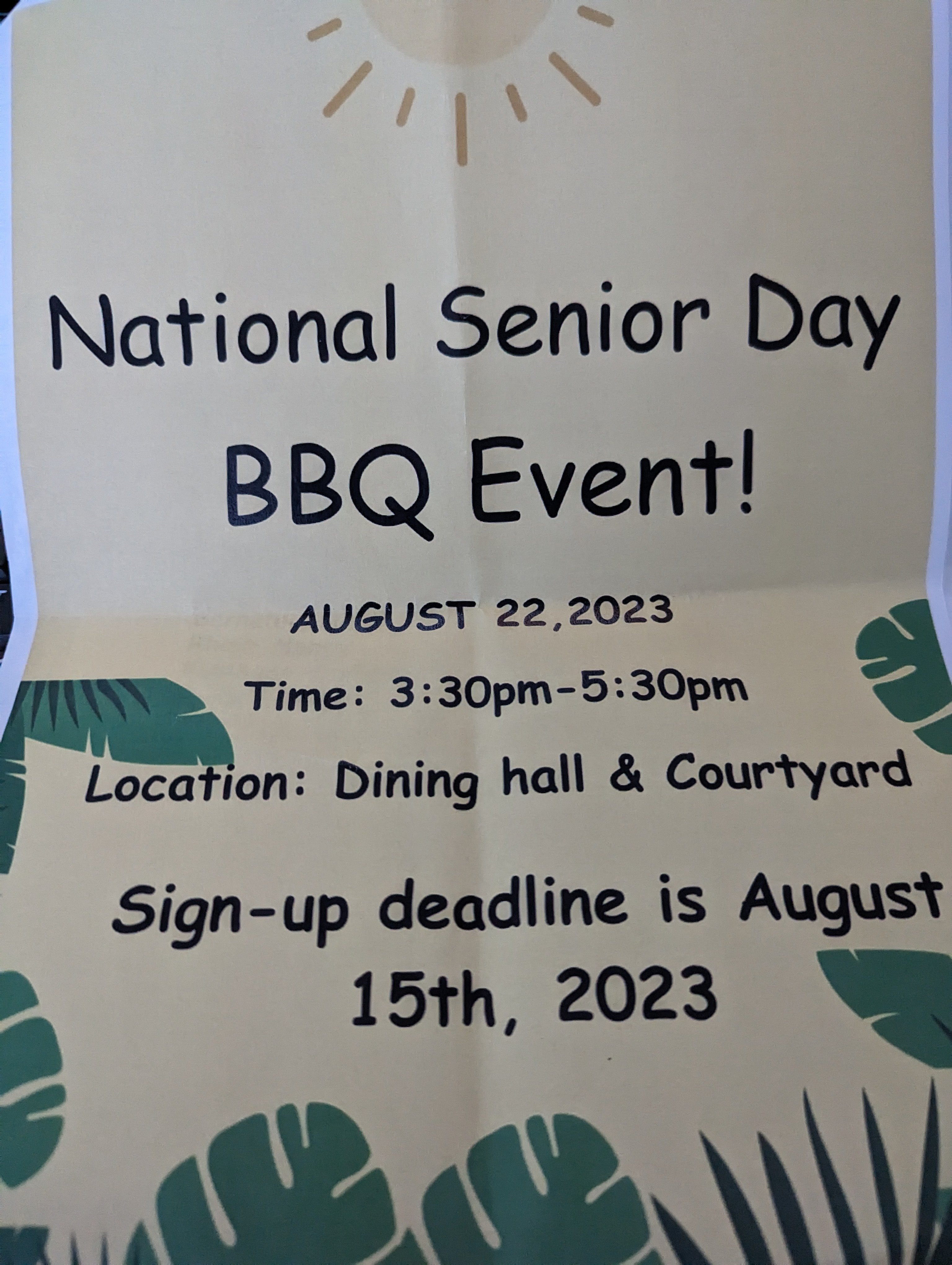 flyer for senior bbq social event